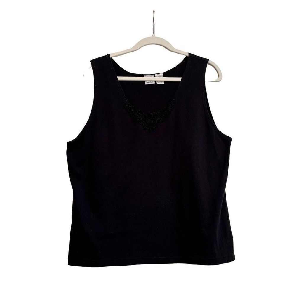 Extra Touch Women’s Black Tank Top Floral V-Neck Size 3X